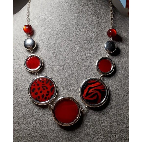 Necklace Large Red Disc Zebra Stripe Leopard Spot Christmas Valentine - Picture 5 of 10